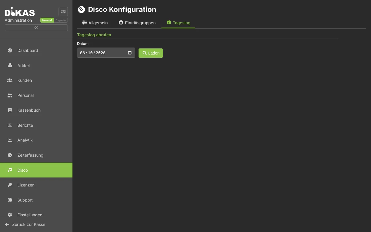 Disco — Tageslog mit Statistiken