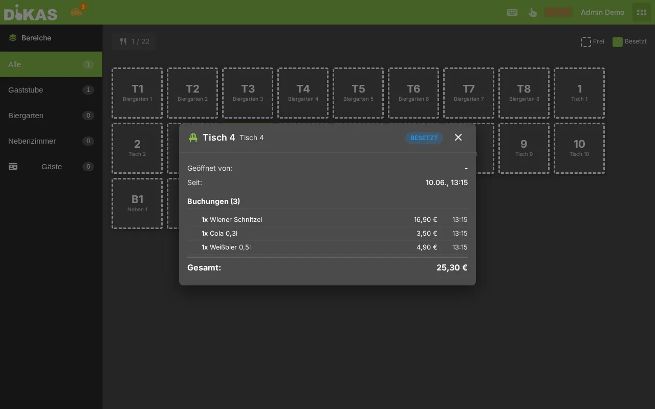 Tisch-Info Dialog