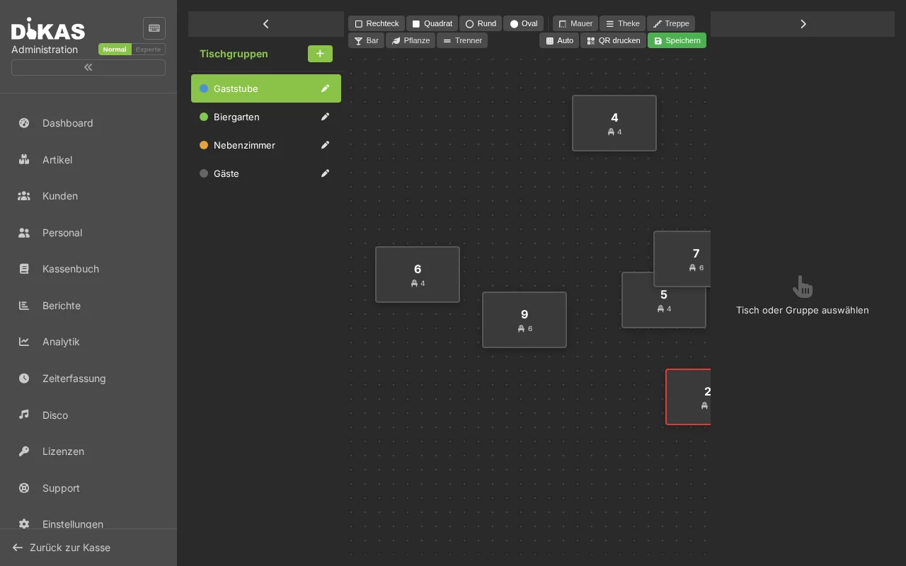 Tischplan-Editor im Admin