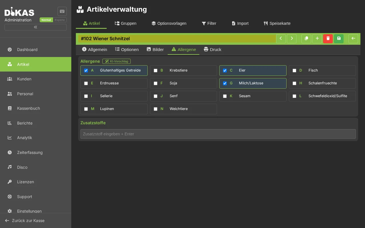 Configurar alérgenos