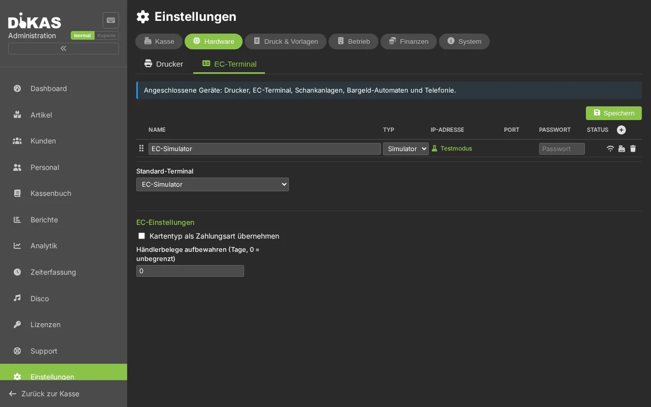 EC-Terminal-Einstellungen