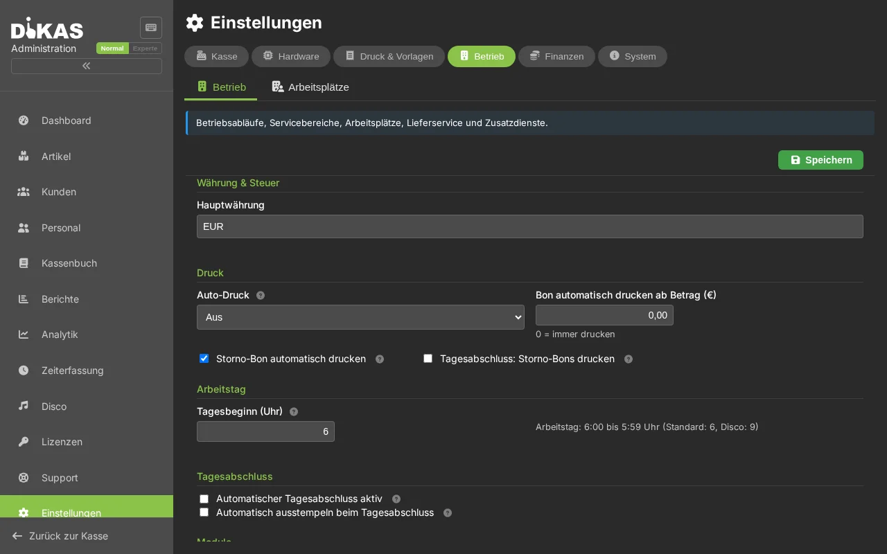 Backend-Einstellungen
