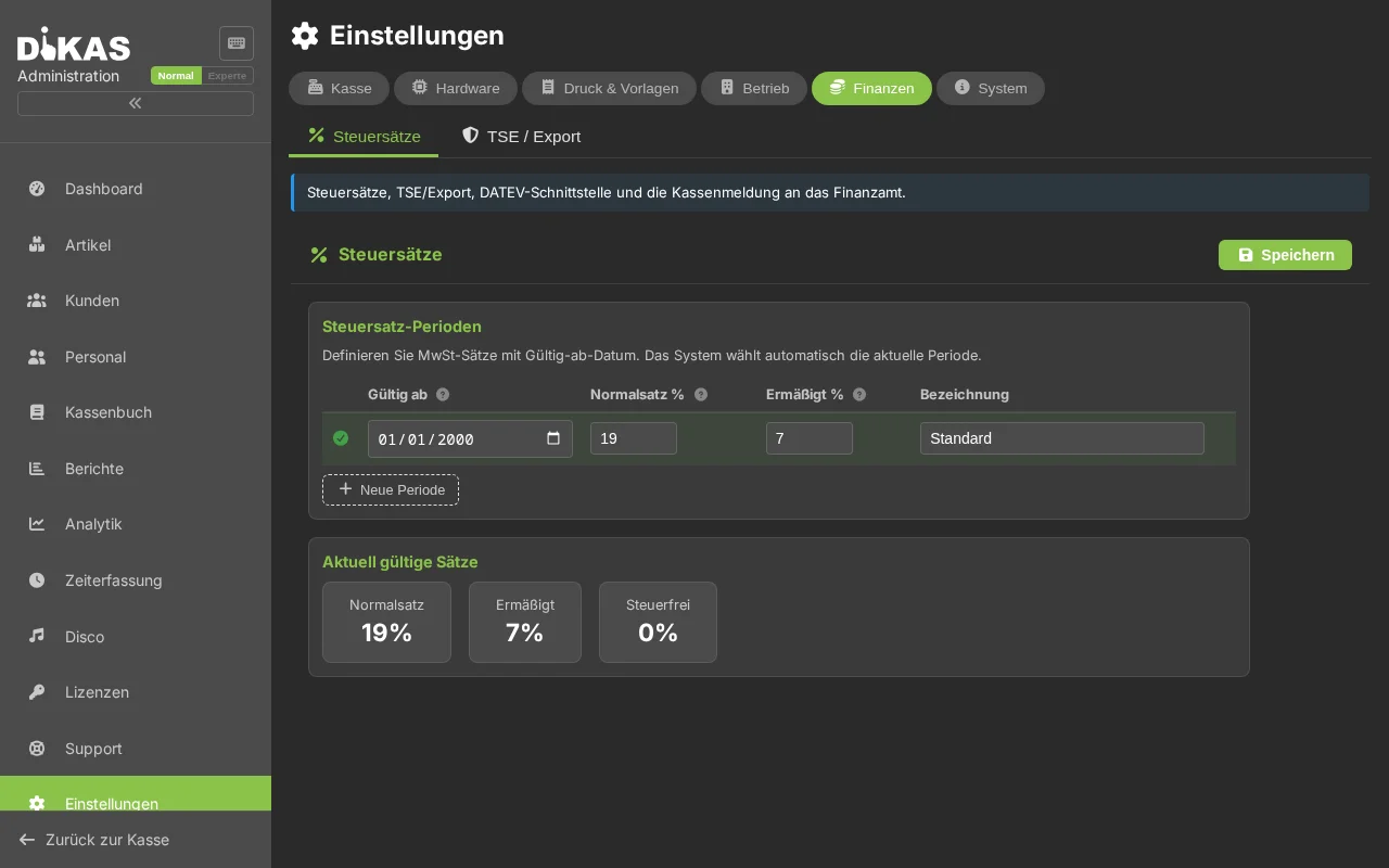 Steuersätze konfigurieren