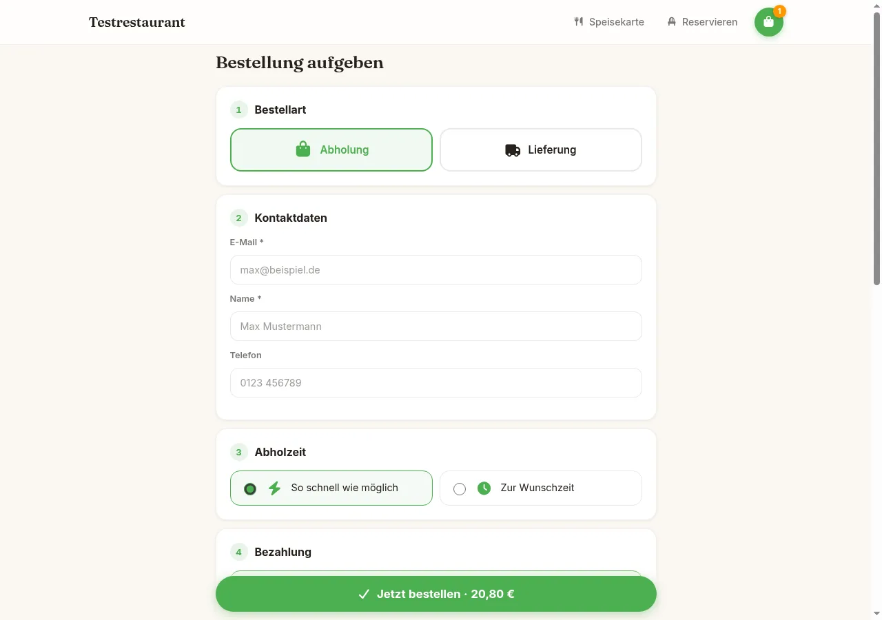 Checkout mit nummerierten Schritten